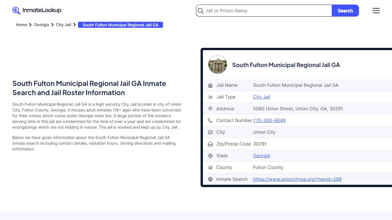 South Fulton Municipal Regional Jail GA Inmate Search, Jail Roster ...