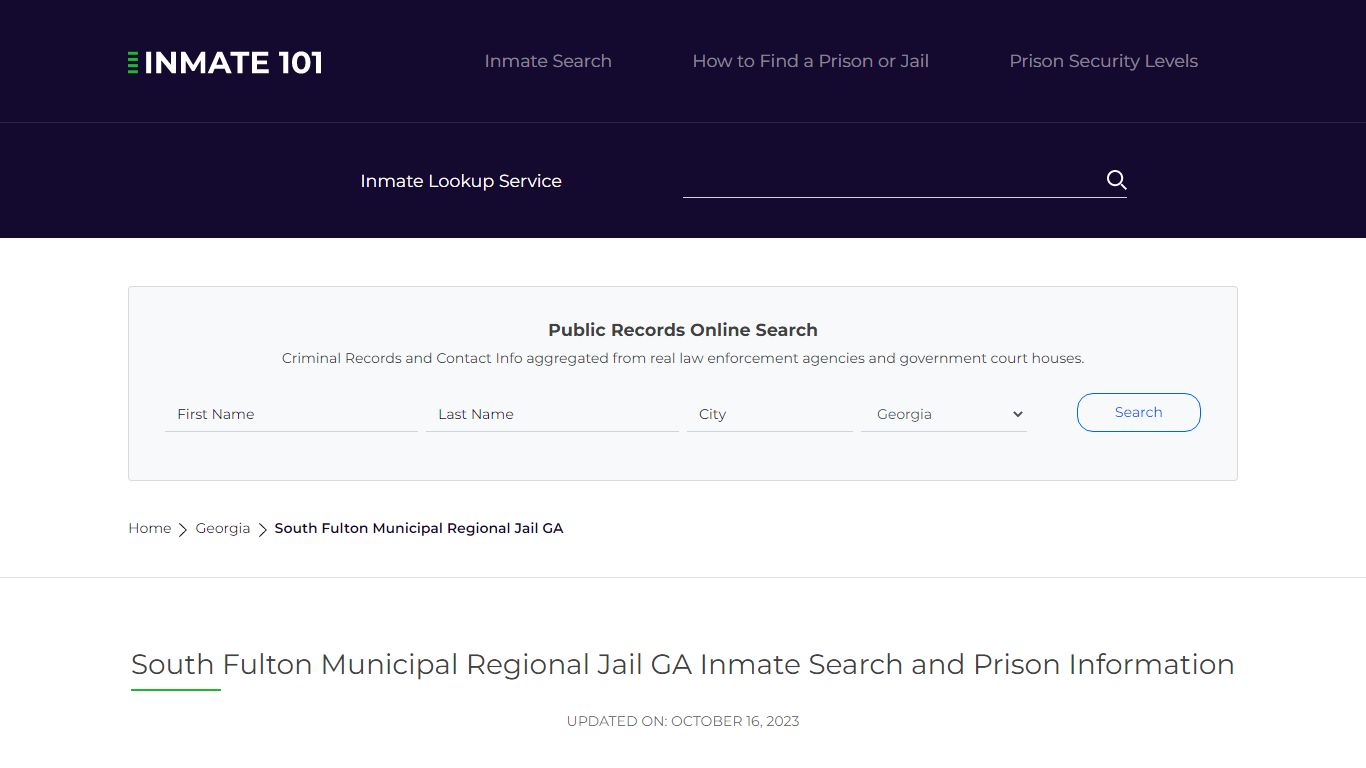 South Fulton Municipal Regional Jail GA Inmate Search, Visitation ...